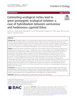 Contrasting Ecological Niches Lead to Great Postzygotic Ecological Isolation