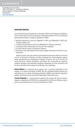 Automotive Ethernet Kirsten Matheus , Thomas Königseder Frontmatter More Information