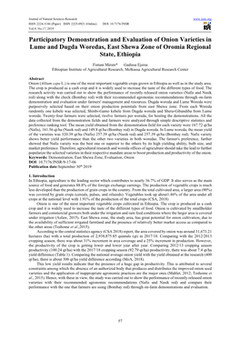 Participatory Demonstration and Evaluation of Onion Varieties in Lume and Dugda Woredas, East Shewa Zone of Oromia Regional State, Ethiopia