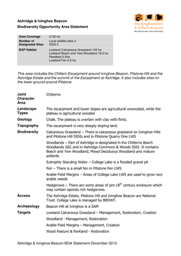 Ashridge & Ivinghoe Beacon BOA Statement December 2010