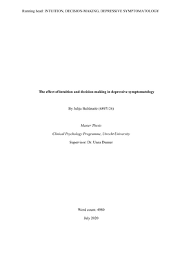 Running Head: INTUITION, DECISION-MAKING, DEPRESSIVE SYMPTOMATOLOGY