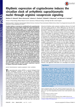 Rhythmic Expression of Cryptochrome Induces the Circadian Clock of Arrhythmic Suprachiasmatic Nuclei Through Arginine Vasopressin Signaling