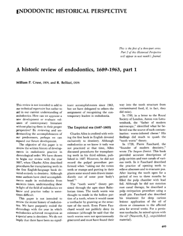 A Historic Review of Endodontics, 1689-1963, Part 1