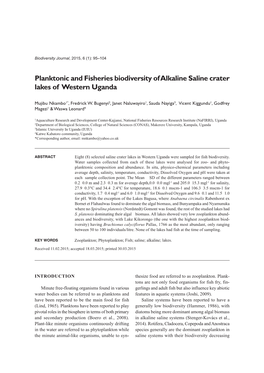 Planktonic and Fisheries Biodiversity of Alkaline Saline Crater Lakes of Western Uganda