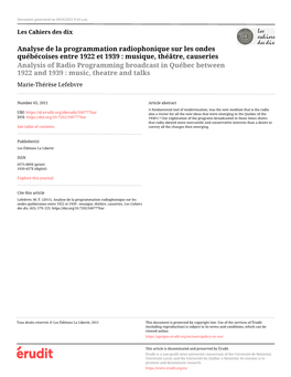 Analyse De La Programmation Radiophonique Sur Les Ondes