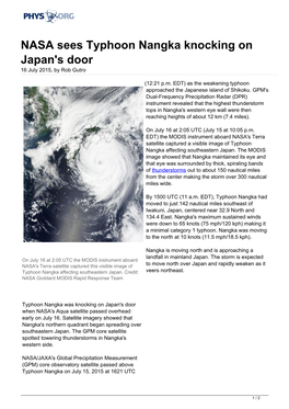 NASA Sees Typhoon Nangka Knocking on Japan's Door 16 July 2015, by Rob Gutro