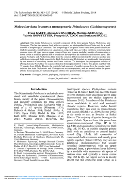 Molecular Data Favours a Monogeneric Peltulaceae (Lichinomycetes)