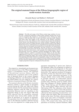 The Original Mammal Fauna of the Pilbara Biogeographic Region of North-Western Australia