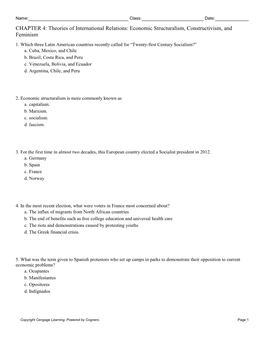 CHAPTER 4: Theories of International Relations: Economic Structuralism, Constructivism, and Feminism