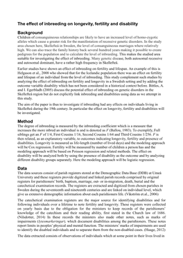 The Effect of Inbreeding on Longevity, Fertility, and Disability