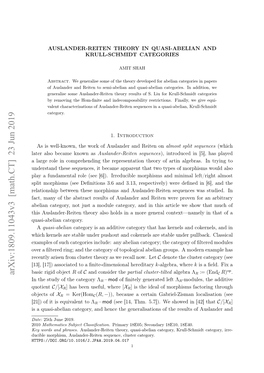 Arxiv:1809.11043V3 [Math.CT] 23 Jun 2019 R C C in the Study of the Category ΛR – Mod of ﬁnitely Generated Left ΛR-Modules, the Additive