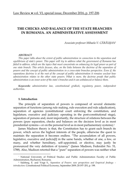 The Checks and Balance of the State Branches in Romania