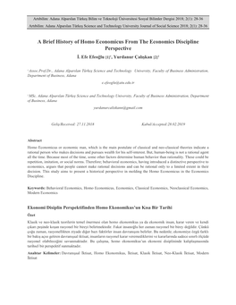 A Brief History of Homo Economicus from the Economics Discipline Perspective