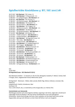 Spielberichte Kreisklasse 4 BT / KU 2017/18