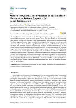 Method for Quantitative Evaluation of Sustainability Measures: a Systems Approach for Policy Prioritization