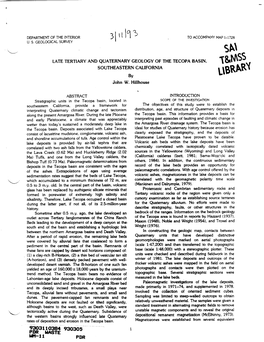 Late Tertiary Quaternary Geology of the Tecopa Basin, Southern