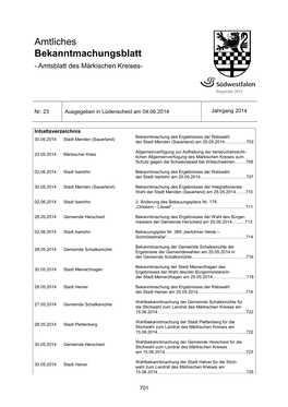 Amtliches Bekanntmachungsblatt - Amtsblatt Des Märkischen Kreises