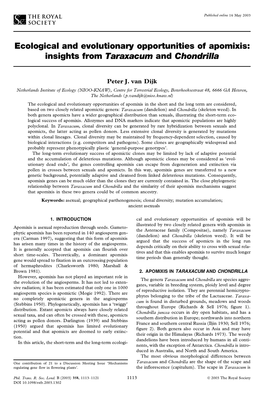 Ecological and Evolutionary Opportunities of Apomixis