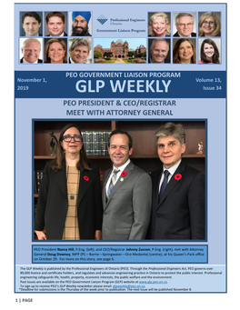 PEO GOVERNMENT LIAISON PROGRAM November 1, Volume 13, 2019 GLP WEEKLY Issue 34 PEO PRESIDENT & CEO/REGISTRAR MEET with ATTORNEY GENERAL