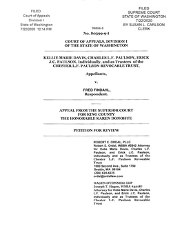 No. 80399-9-I COURT of APPEALS, DIVISION I of the STATE of WASHINGTON KELLIE MARIE DAVIS, CHARLES L.F. PAULSON, ERICK J.C. PAULS