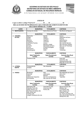 GOVERNO DO ESTADO DE SÃO PAULO SECRETARIA DE ESTADO DO MEIO AMBIENTE CONSELHO ESTADUAL DE RECURSOS HÍDRICOS Av
