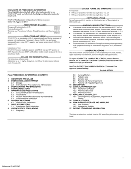 Siltuximab) for Injection, for Intravenous Use Severe Hypersensitivity Reaction to Siltuximab Or Any of the Excipients in Initial U.S