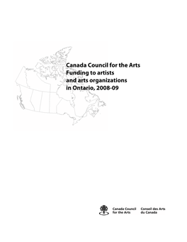 Canada Council for the Arts Funding to Artists and Arts Organizations in Ontario, 2008-09