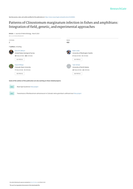 Patterns of Clinostomum Marginatum Infection in Fishes and Amphibians: Integration of Field, Cambridge.Org/Jhl Genetic, and Experimental Approaches