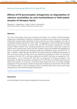 Effects of P2-Purinoceptor Antagonists on Degradation of Adenine Nucleotides by Ecto-Nucleotidases in Folliculated Oocytes of Xenopus Laevis
