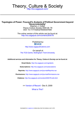 Topologies of Power: Foucault's Analysis of Political Government Beyond 'Governmentality' Stephen J