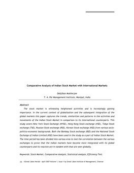 Comparative Analysis of Indian Stock Market with International Markets