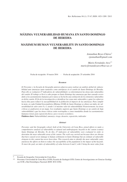 Máxima Vulnerabilidad Humana En Santo Domingo De Heredia