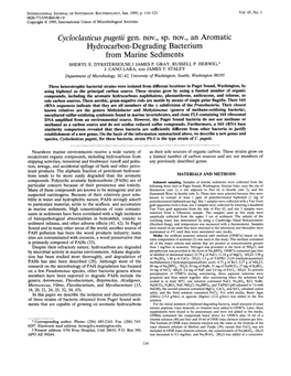 Cycloclasticus Pugetii Gen. Nov., Sp. Nov., an Aromatic Hydrocarbon-Degrading Bacterium from Marine Sediments SHERYL E