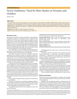 Newer Antibiotics: Need for More Studies in Neonates and Children Jeeson C Unni