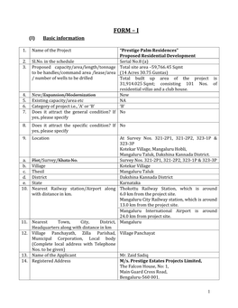 FORM – I (I) Basic Information