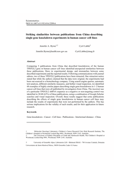 Striking Similarities Between Publications from China Describing Single Gene Knockdown Experiments in Human Cancer Cell Lines