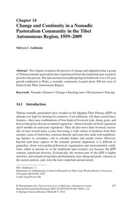 Change and Continuity in a Nomadic Pastoralism Community in the Tibet Autonomous Region, 1959–2009