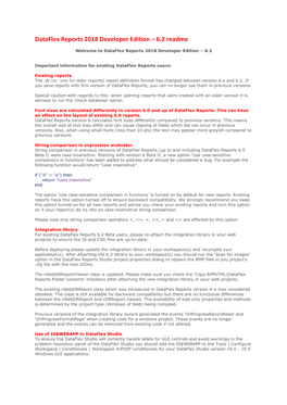 Dataflex Reports 2018 Developer Edition – 6.2 Readme
