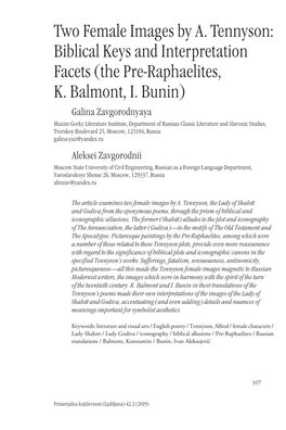 Two Female Images by A. Tennyson: Biblical Keys and Interpretation Facets (The Pre-Raphaelites, K