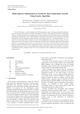 Multi-Objective Optimization of Airfoil for Mars Exploration Aircraft Using Genetic Algorithm