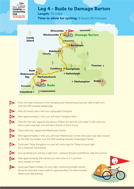 Bude to Damage Barton Length: 70 Miles Time to Allow for Cycling: 8 Hours 45 Minutes