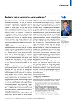 Raxibacumab: a Panacea for Anthrax Disease?