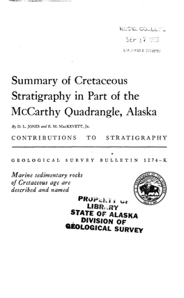 Summary of Cretaceous Stratigraphy in Part of the Mccarthy Quadrangle, Alaska