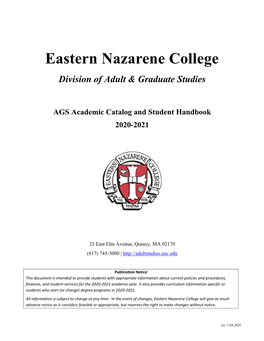 2020-2021 Ags Academic Catalog & Student Handbook