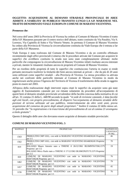 Oggetto: Acquisizione Al Demanio Stradale Provinciale Di Aree Adibite a Viabilita' Di Pubblico Transito Lungo La S.P