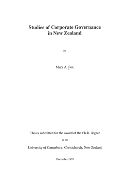 Studies of Corporate Governance in New Zealand