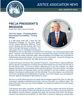 PBCJA PRESIDENT's MESSAGE October 2018 – Sean C