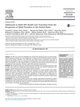 Adolescent to Adult HIV Health Care Transition from the Perspective of Adult Providers in the United States