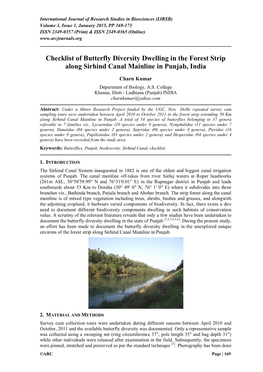 Checklist of Butterfly Diversity Dwelling in the Forest Strip Along Sirhind Canal Mainline in Punjab, India