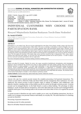 Individual Customers Why Choose the Participation Bank”, Journal of Social, Humanities and Administrative Sciences, 6(30):1377-1385